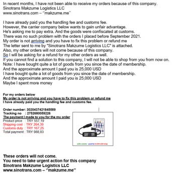 Fraude de dropshipping en Aliexpress con Sinotrans Makzume