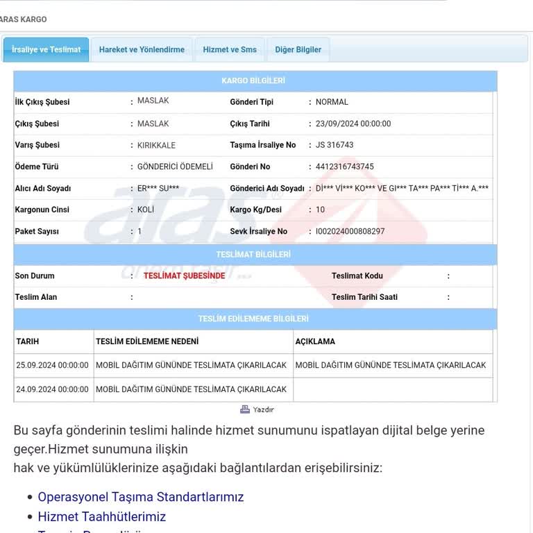 Aras Kargo Teslimatta Yaşanan Gecikme