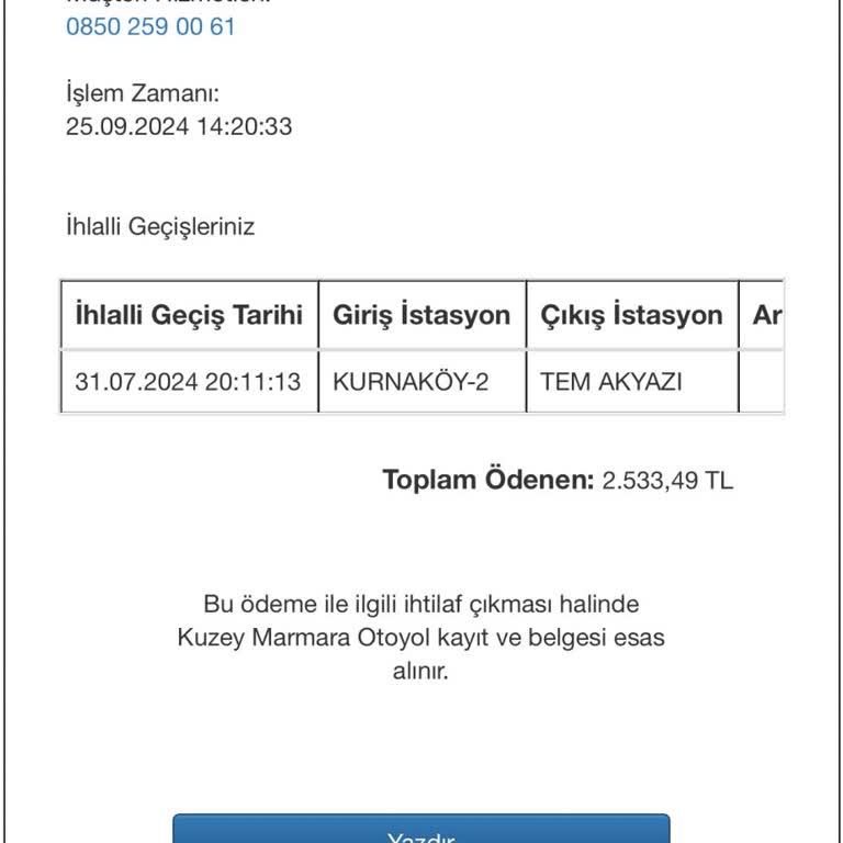 Kuzey Marmara Otoyolu Geçiş İhlali Haksız Ceza