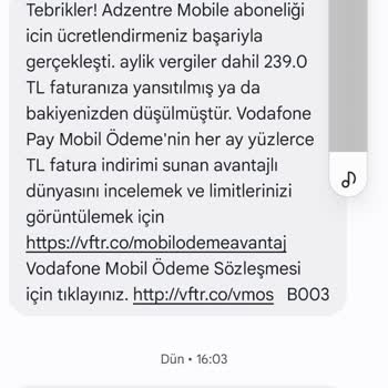 Vodafone ve İki Firma Tarafından Onaysız Abonelik Ücretlendirmesi