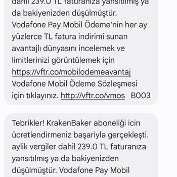 Vodafone ve İki Firma Tarafından Onaysız Abonelik Ücretlendirmesi