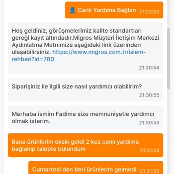 Migros Sanal Market Ürünlerimi Vermiyor
