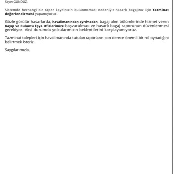 Türk Hava Yolları Hasarlı Bagaj Mağduriyeti