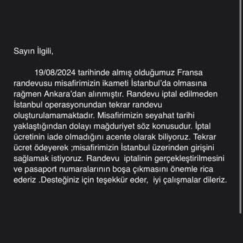 VFS Global Fransa Ankara Randevu İptali