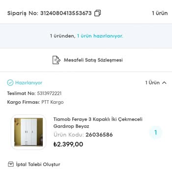Tiamob Ürünü 2 Ayda Kargolanmaması
