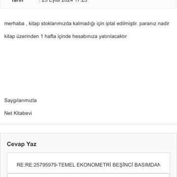 Nadir Kitap Parasını Verdiğim Ürün Gelmedi