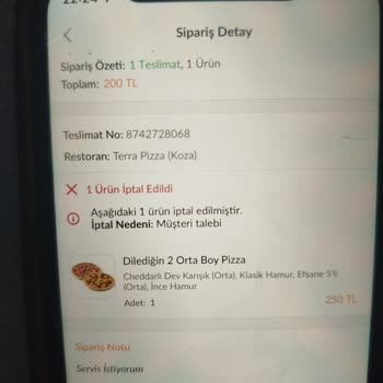 Terra Pizza Geç Gelen Sipariş Ve İptal Sorunu