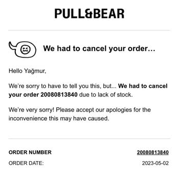 Pull and Bear: Producto fuera de stock después de la compra