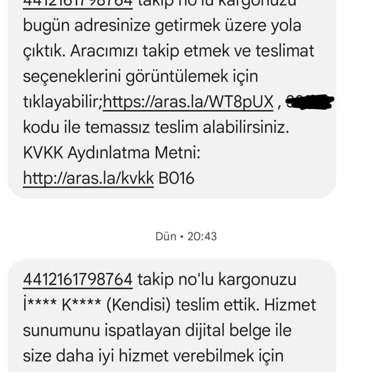Kargomun Teslim Edilmemesi (Aras Kargo)