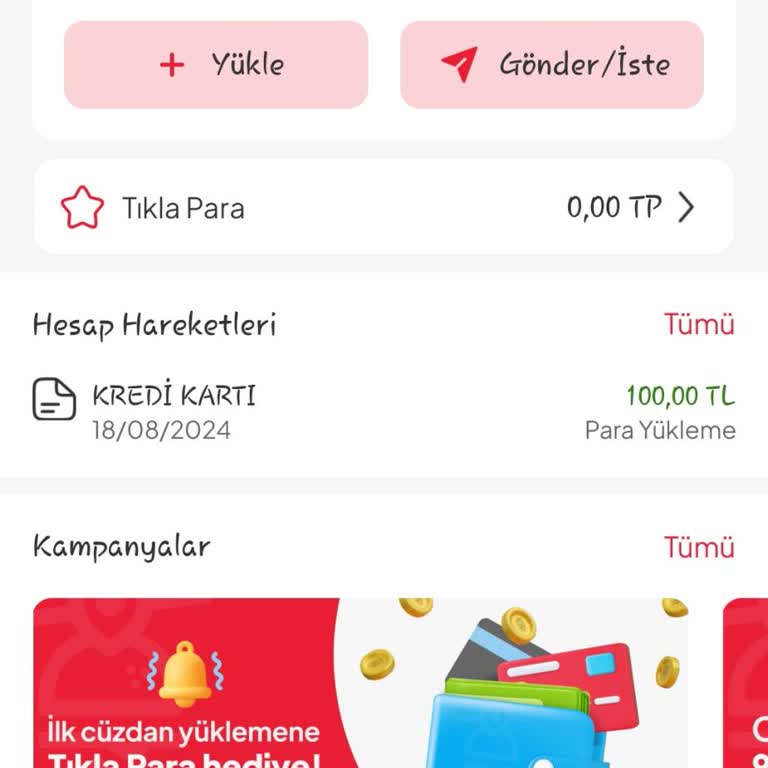 Tıkla Gelsin Cüzdana Yüklenen Para İadesi