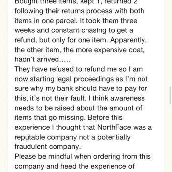 The North Face: No me reembolsan tras perder el paquete devuelto