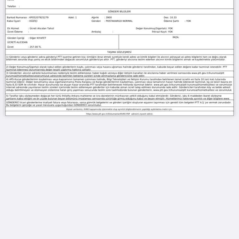 PTT Kargo Ücret İademi İstiyorum