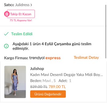 Trendyol İade Gelmeyen Elbise Mağduriyeti.