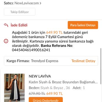 Trendyol İade Gelmeyen Elbise Mağduriyeti.