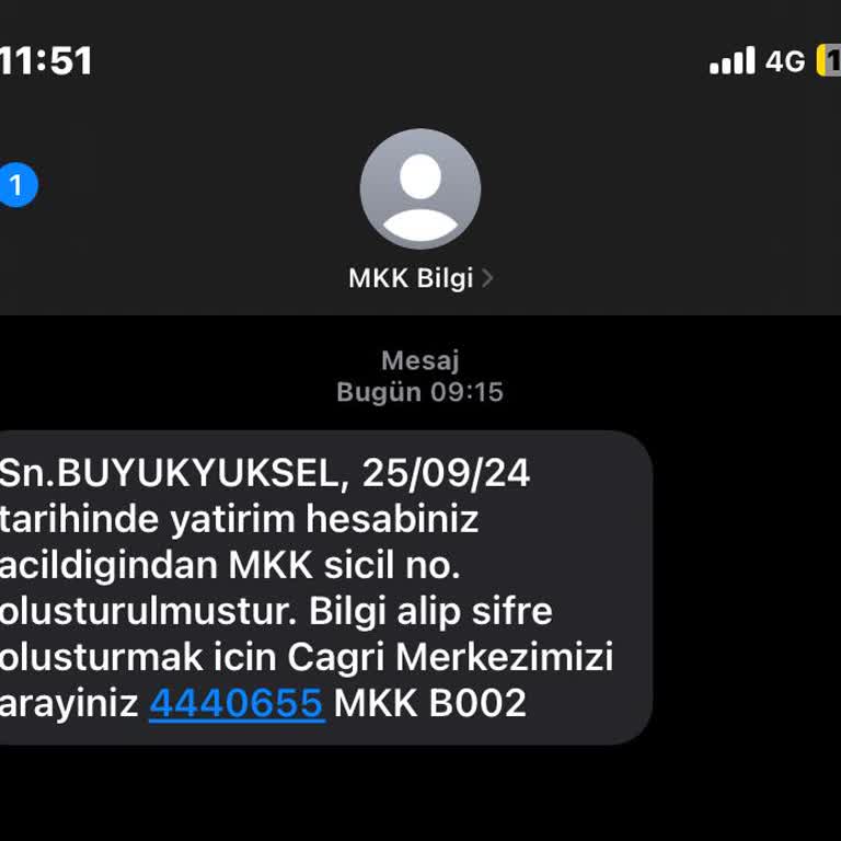 MKK Gayrimenkul Bilgi Merkezi MKK Tarafından Bilgim Olmadan Yatırım Hesabı Açıldı Mesajı Atıldı