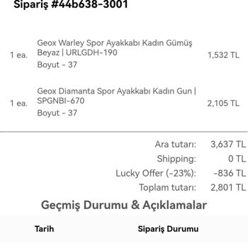 Geoxturkey.com Geox Tan Siparişlerinde Şikayet