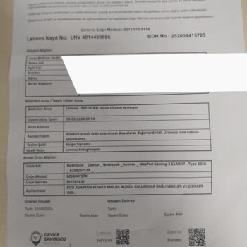 Lenovo Bilgisayar Lenovo DOA-DEĞİŞİM Forma Rağmen Tüketici Koruma Kanununa Uymuyor