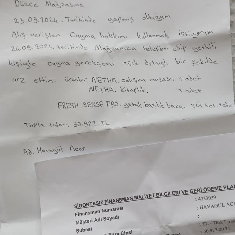 Şikayetim Düzce Yataş Enza Home Düzce Mağazasına