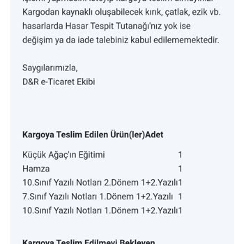 D&R D&N Kitap Eksik Ürün