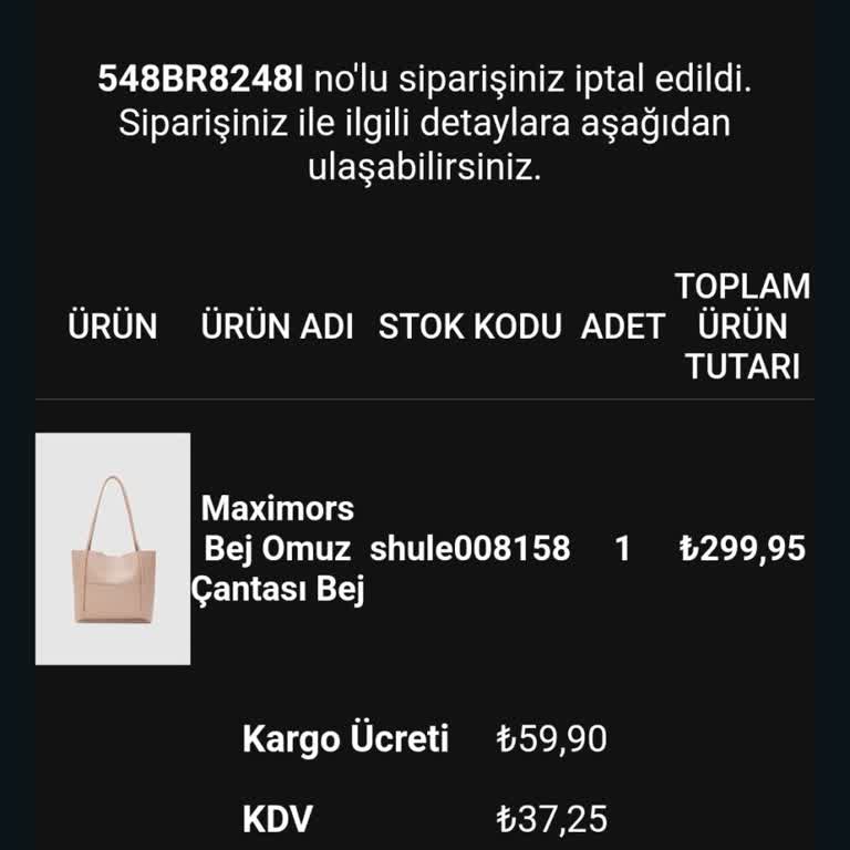 Shule Bags Siparişim İptal Edildi