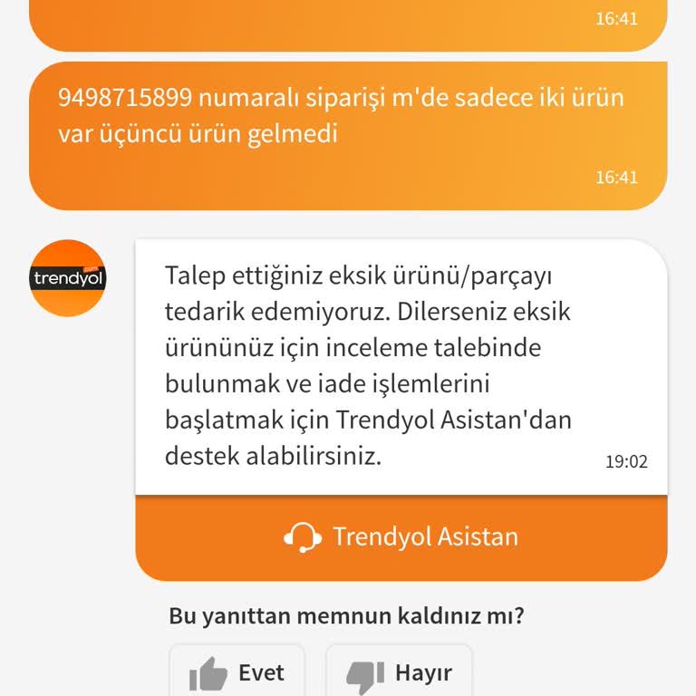 Trendyol Eksik Ürün Gönderilmesi