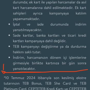 TEB Kampanya Koşullarının Sonradan Değiştirilmesi Ve Eksik İndirim