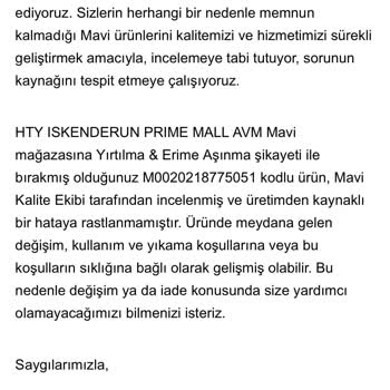Mavi Jeans Firması Sorunlu Ürünü Kabul Etmedi