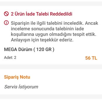 Trendyol Yemek Ve Adıyaman Çiğ Köfte Talebim Reddedildi