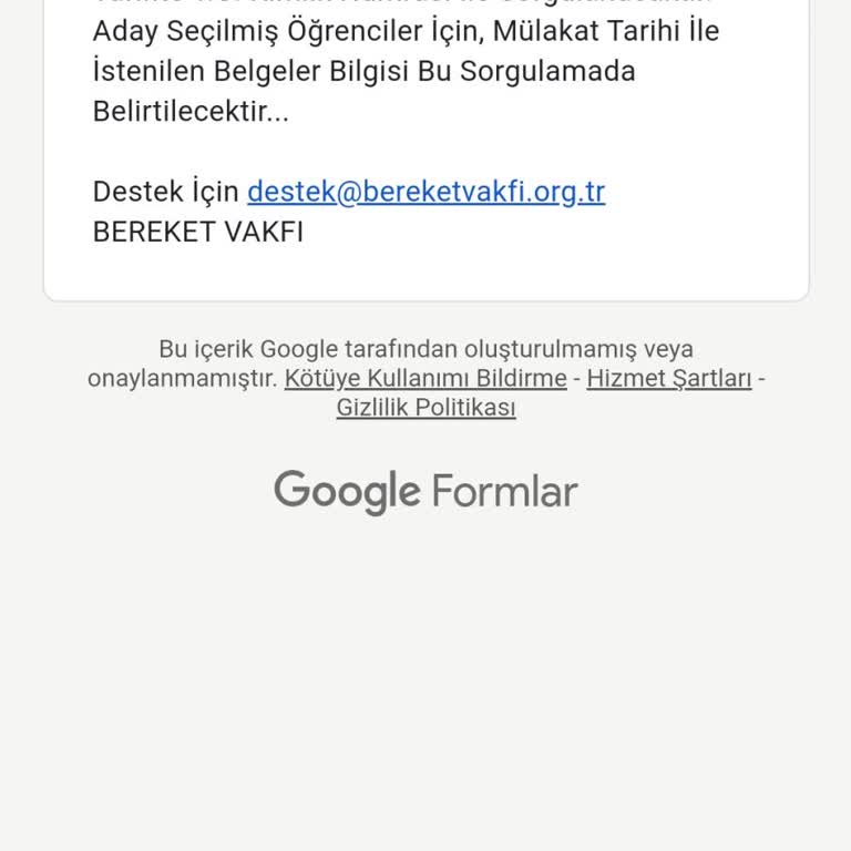 Bereket Vakfı Burs Başvurusunda Sıkıntı Olursa