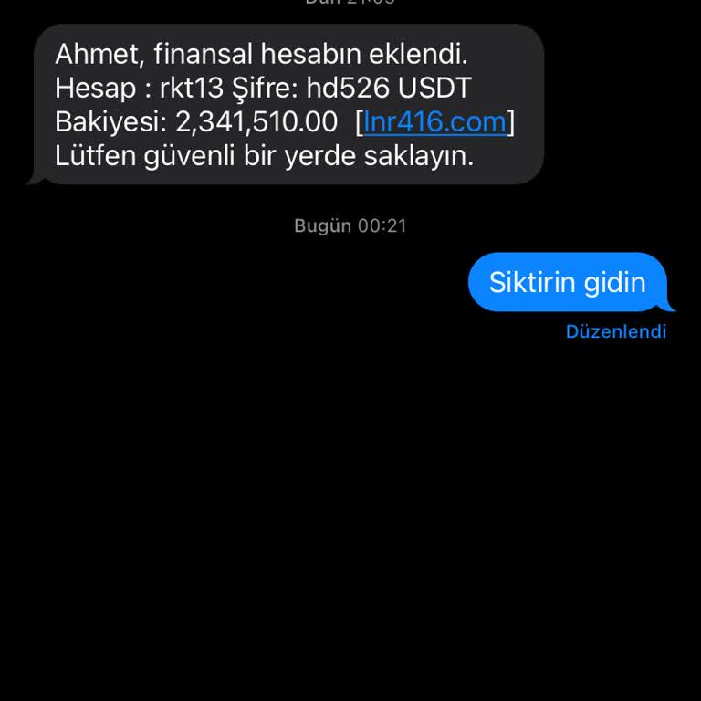 BTK Lnr416.com Adlı Sahte Siteden Gelen Mesaj