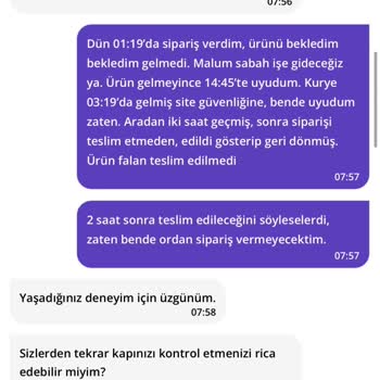 GetirYemek Gece Siparişim Teslim Edilmedi Ve Müşteri Hizmetleri Yardımcı Olmadı