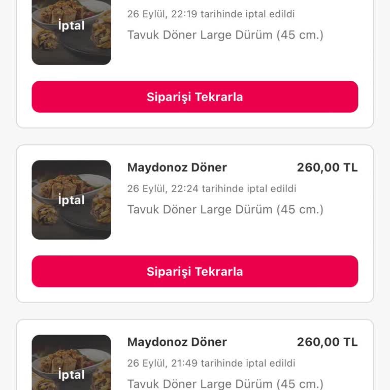 Yemeksepeti'nde Sürekli İptal Edilen Siparişler