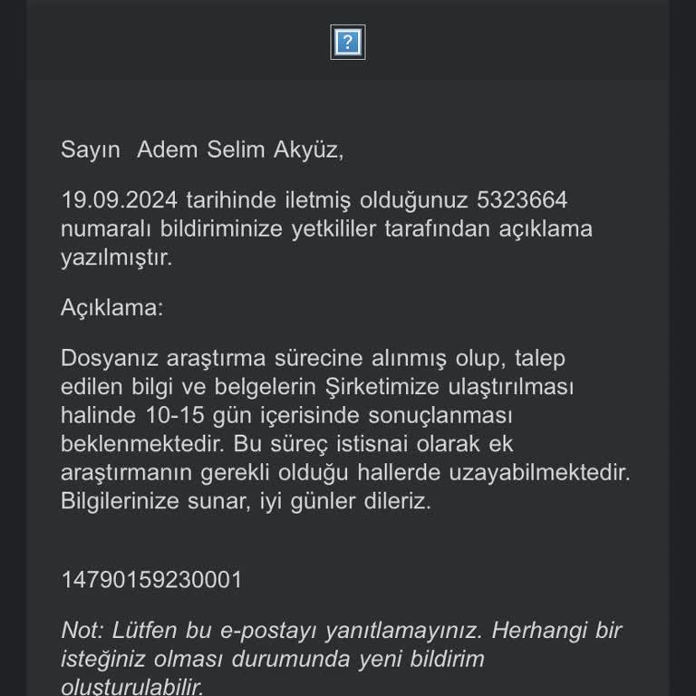 Anadolu Sigorta 16 Gündür Başlanamayan İşlem