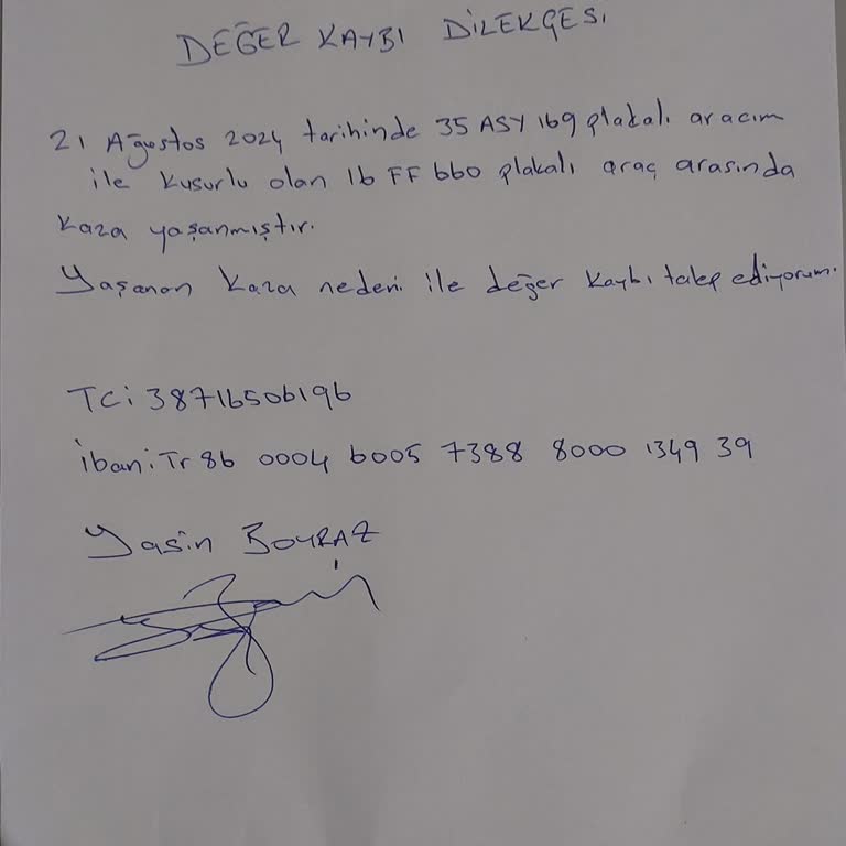 Axa Sigorta Değer Kaybı Bilgi Talebi