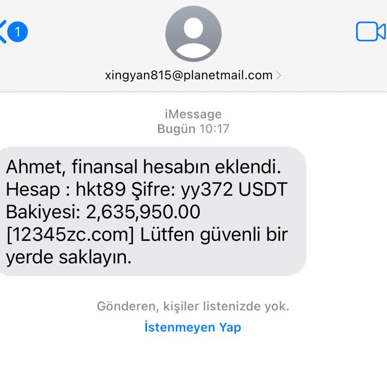 12345zc.com Şahsımla İlgili Olmayan Mesaj Geldi