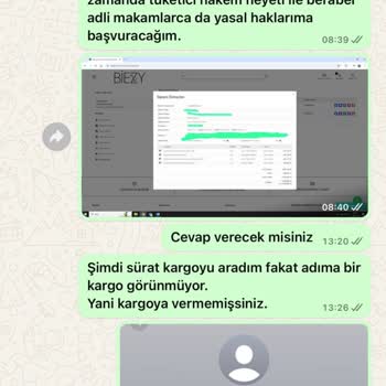 Biezy Www.biezy.com.tr Ürünlerimi Kargolamıyor, Ücret İadesi Yapmıyor