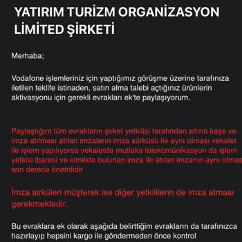 Vodafone Kurumsal Evrak Sorunu ve Hizmet Kesintisi