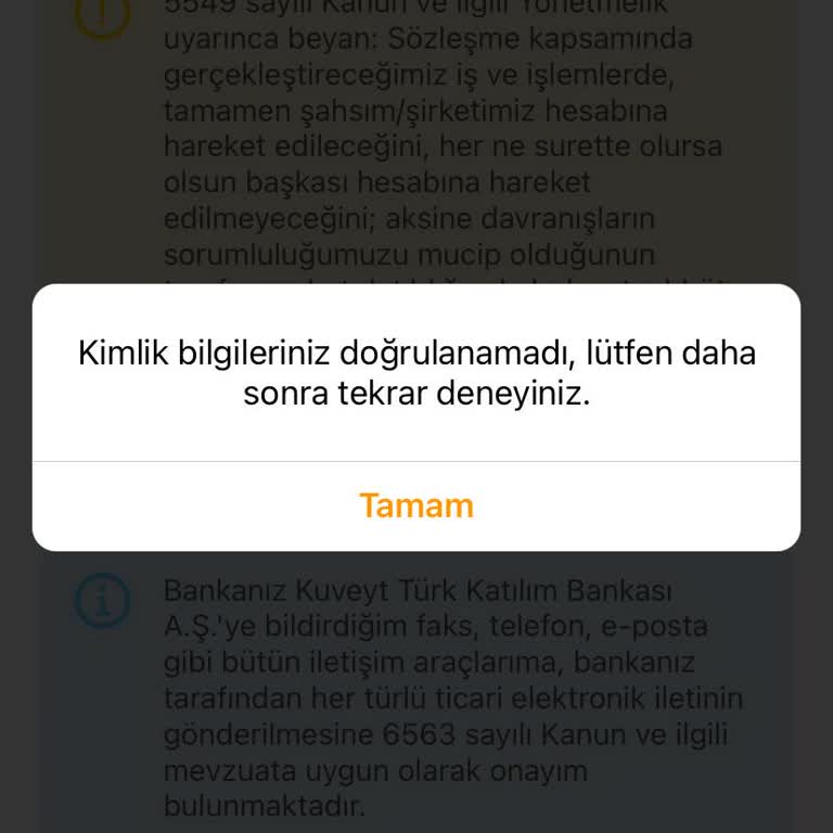 Kuveyt Türk Hesap Açma Doğrulamama Hatası