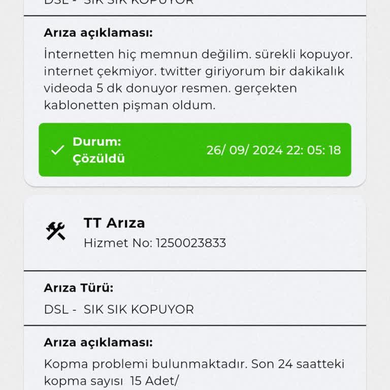 Kablo Net Sık Sık Kopma Oluyor. Günlük 15 Kez Kopma Yaşanıyor.