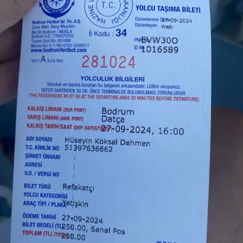 Bodrum Feribot İşletmeciliği Bodrum- Datça Feribot 2100 TL Karşılığında İşkence.