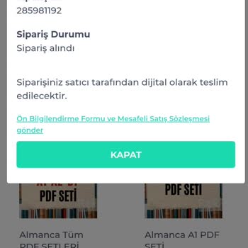 Ödeme Yapılmasına Rağmen Almanca Otağ Siparişimin İletilmemesi