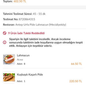 Trendyol Yemek Sipariş Verdiğim Lahmacun Ve Pide Eksik Malzemelerle Geldi