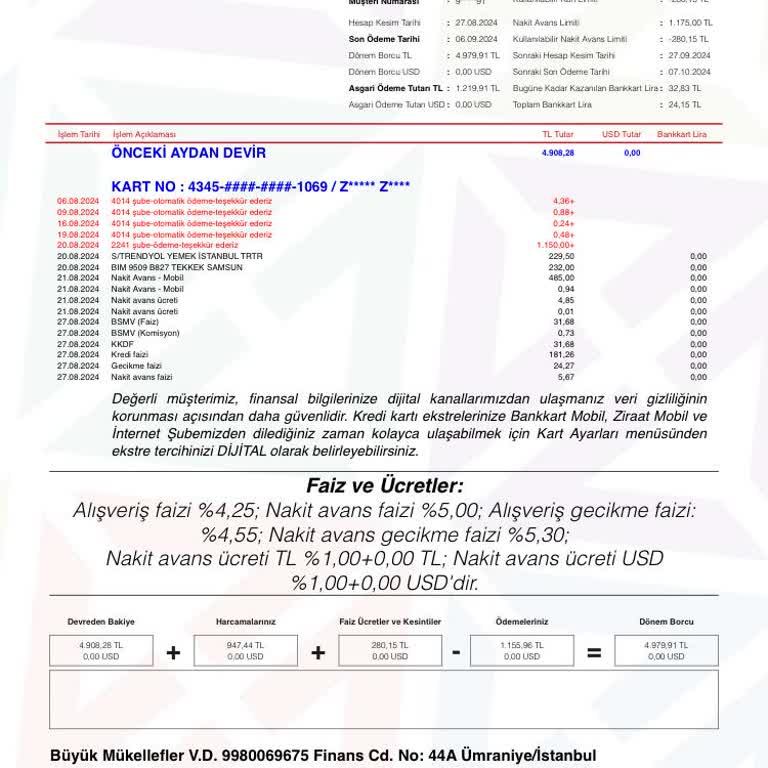 Ziraat Bankası Ziraat Genç Kart Kredi Kartında Olmayan Borcum Görünüyor