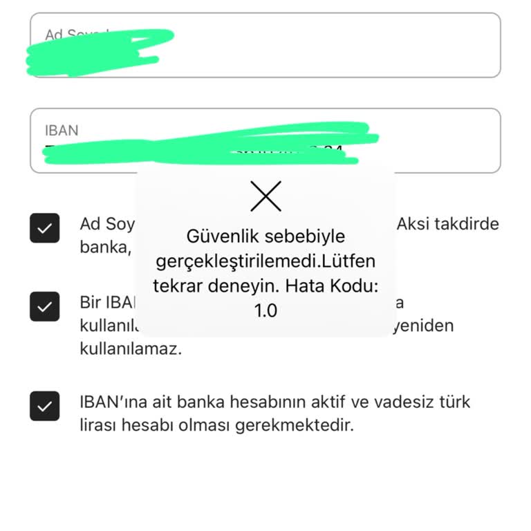Gardrops IBAN Giremiyorum Hata Veriyor