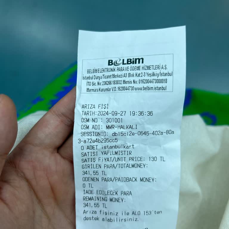 İstanbul Kart Arıza Fişi