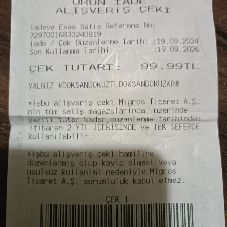 Migros İade Çekimi Kullandırmıyor