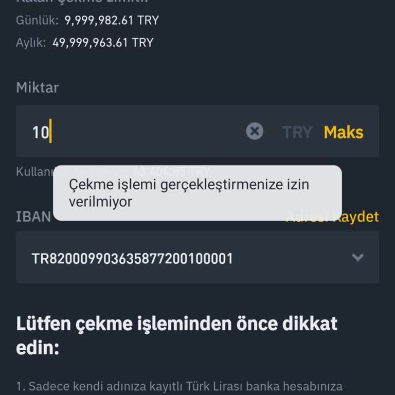 Binance TR Hesabına Para Yatırdım Çekme İşlemine İzin Verilmiyor Denil