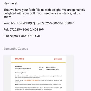 Mcafee Adına Yalan Yanlış Fatura Göndermiş Şüpheli Mail