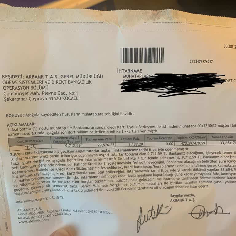 Akbank 9.000 TL İçin İş Yerine İhtarname Yolluyor.