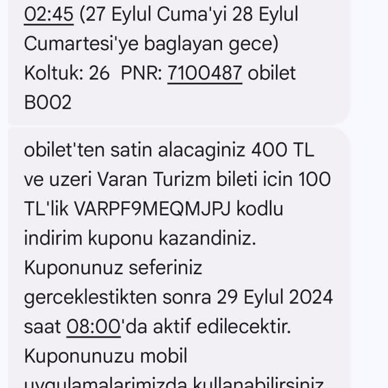 Obilet'ten Alınan Otobüs Bilet Kuponunu Kullanamama
